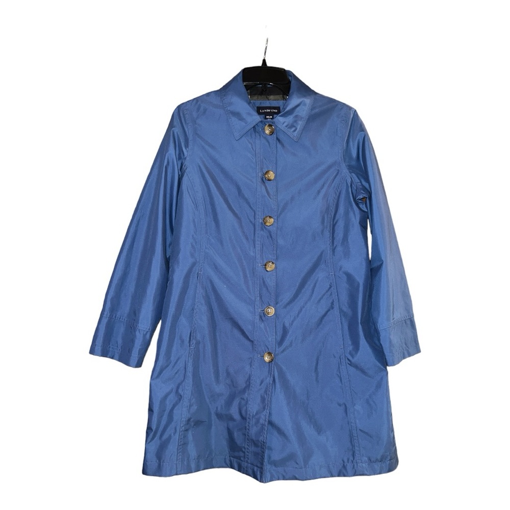 Lands End Womens Blue Button Front Size XS Light Trench‎ Coat